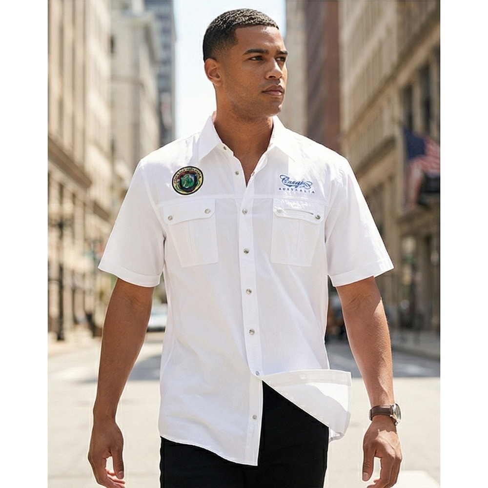 Coogi Australia 3XL Mens Vtg White Button Up Shirt XXXL Embroidered Patch NWT‎